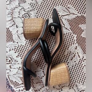 Black square toe block heel sandal